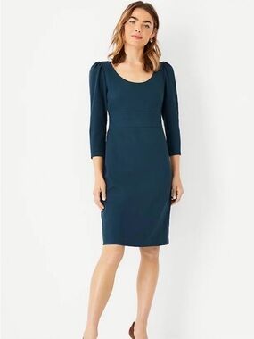 Ann Taylor Deep Teal Scoop-Neck Midi Sheath Dress